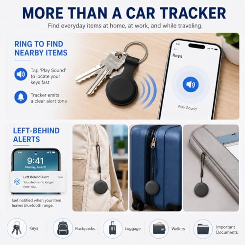 Car Tracker Support Android and iOS Systems, Magnetic Bluetooth Finder for Car with Alerts, Global positioning function,1 Year Battery Life (Includes Keychain, Strap & Mount)