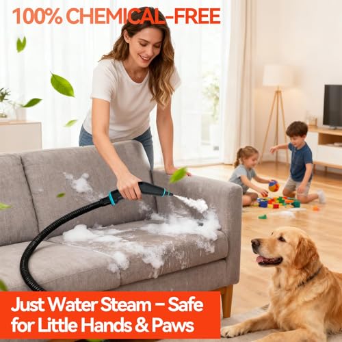 2500W Handheld Steam Cleaner, 6-Speed Portable Steamer with Large Tank & 10 Accessories, 10s Heat-Up steamer cleaning for Kitchen, Bathroom, Car Detailing, Tile & Grout Cleaning