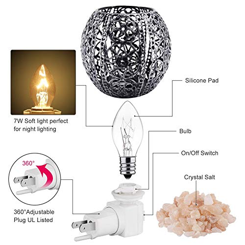 Salt Night Light,Natural Wall Light Salt Lamp with 2 Bulbs, Himalayan Rocks Salt Lamp with Spherical Metal Basket Valentine's Day Gift