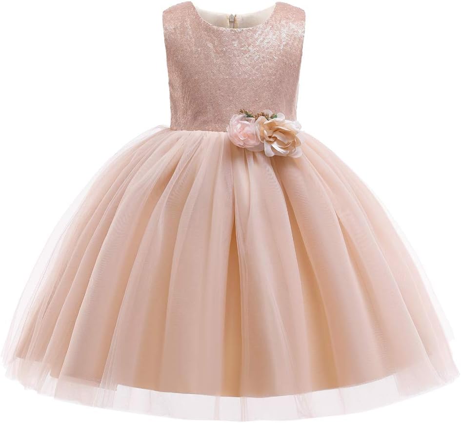 KYMIDY Flower Girl Sequin Dress Princess Wedding Party Tulle Dress