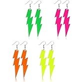 JELIEE 4 Pairs 80S Neon Earrings Candy Color Acrylic Neon Lightning Pendant Earrings for Women Retro Colorful Dangle Earrings Pendant for 80S Costume Dancing Party Accessory