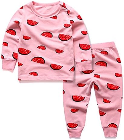Pajamas for Girls Long Sleeve, Children Sleepwear Sets Cotton Pink Watermelon Pattern (2T)