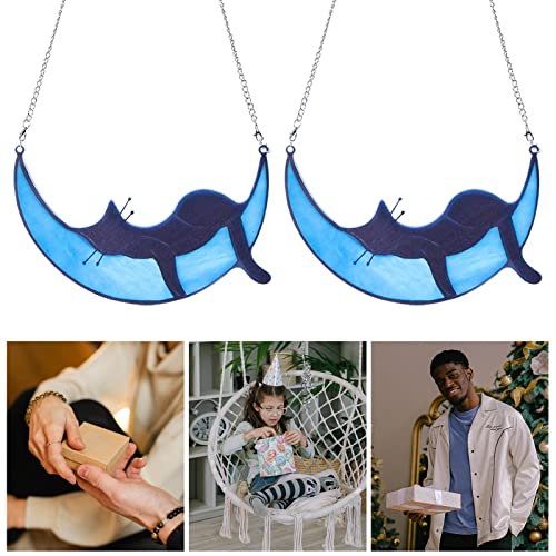 Black Cat Memorial Gifts, 2 Pcs Cat Decor Suncatcher, Window Suncatcher Cat on Moon Memorial Gifts, Gifts for Cat Lovers