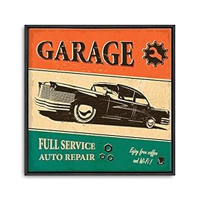 Framed Canvas Wall Art for Living Room, Bedroom Vintage Garage Canvas Prints for Home Decoration Ready to Hanging - 16x16 inches