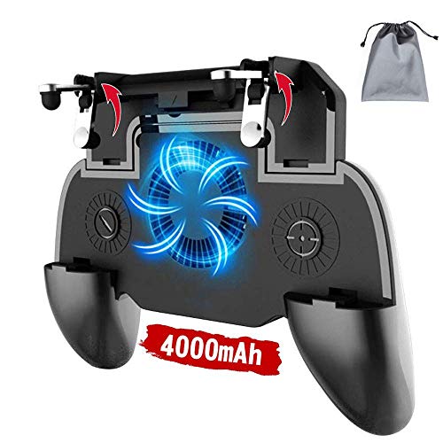 Phone Controller with 4000mAh Power Bank Cooling Fan, Mobile Controller Phone Game Mobile Trigger Joystick L1R1 Gamepad Grip Remote for 4-6.5 Inch Android iOS (2019 Version)