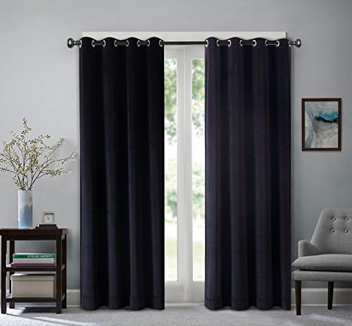 SeeSaw Home Solid Room Darkening Grommet/Eyelet Top Thermal Insulated Blackout Window Velvet Curtain Drapes,Warm Black,50W By 84L inch,1 panel