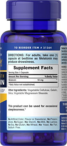 PURITAN’S PRIDE PREMIUM SUPER STRENGTH MELATONIN 10MG SLEEP AID, DIETARY SUPPLEMENT FOR SOUND, RESTFUL, AND LONGER SLEEP SUPPORT, 4 MONTH SUPPLY, 120 RAPID RELEASE CAPSULES (PACKAGING MAY VARY)