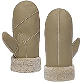 MGGMOKAY Women Winter Shearling Sheepskin Mittens - Warm Fur Lined Leather Gloves