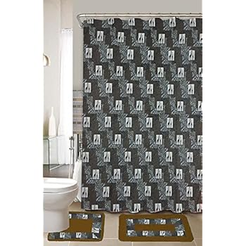 Laurel 15 Pc Bathroom Accessories Set Rugs Shower Curtain Bath Brown Green