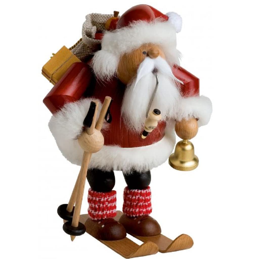 KWO "Santa Claus on Skis Smoking Man Figurine, Multi-Colour, 20 cm