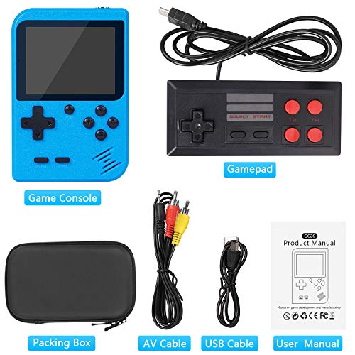 VOUM Handheld Game Console,Retro Handheld Game Console with Protector Case, 400 Free Classical FC Games Support for Connecting TV & Two Players, Great Gifts for Kids and Adults(Blue)