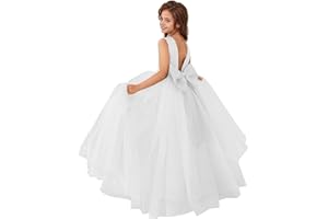 MCieloLuna Flower Girls Satin Tulle Princess Pageant Dress for Wedding Kids Pearls Prom Ball Gowns with Bow-Knot