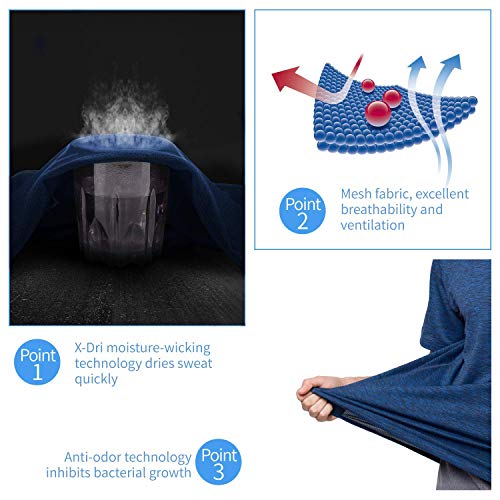 GEEK LIGHTING Men's Short Sleeve Crewneck T-Shirt, Breathable Mesh Tee (Dark Grey&Grey&Blue, X-Large)