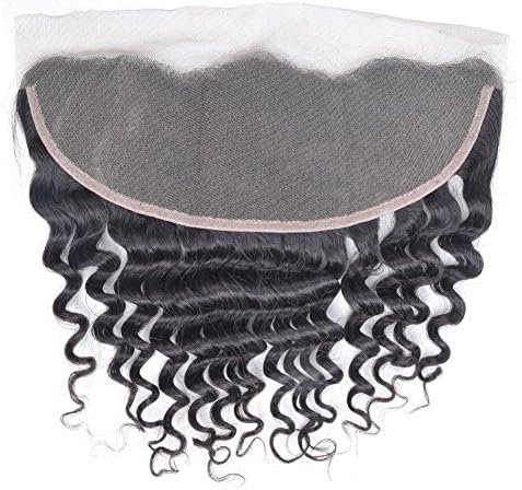 Ballice Hair brazilian Hair Lace Frontal Closure 13x4 with Free Part Bleached Knots Virgin Lace Frontal Closure (14 inches, Deep Wave)