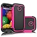 Motorola Moto E Case, Moto E 1st Gen Case, Tekcoo(TM) [Tmajor Series] [Hot Pink / Black] Shock Absorbing Hybrid Rubber Grip Plastic Impact Defender Rugged Slim Hard Case Cover Shell For Moto E 2014
