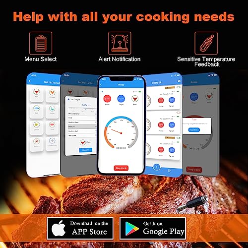 Smart Wireless Meat Thermometer, APP Bluetooth 360FT Wireless Range