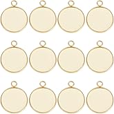 Beebeecraft 1 Box 40Pcs 20mm Cabochon Settings Charms 24K Gold Plated Stainless Steel Plain Edge Bezel Cups Flat Round Back Charm for DIY Jewellery Making Findings