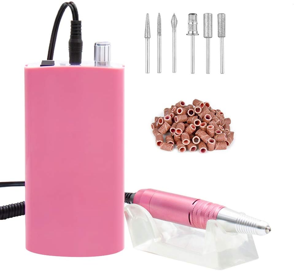 30000 RPM Rechargeable Nail Drill Machine Portable Electric Nail File Manicure Pedicure Machine with Nail Drill Bits for Acrylic Gel Nails(Pink)