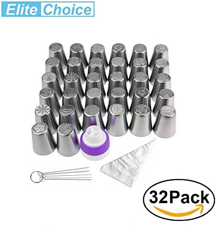 Russian Stainless Steel Tips, Elite choices Tulip Sphere Whip Cream Butter cream Icing Piping Nozzles DIY Baking Tools Small Torch for Decoration Cupcake Fondant Cake or any Pastry (32)