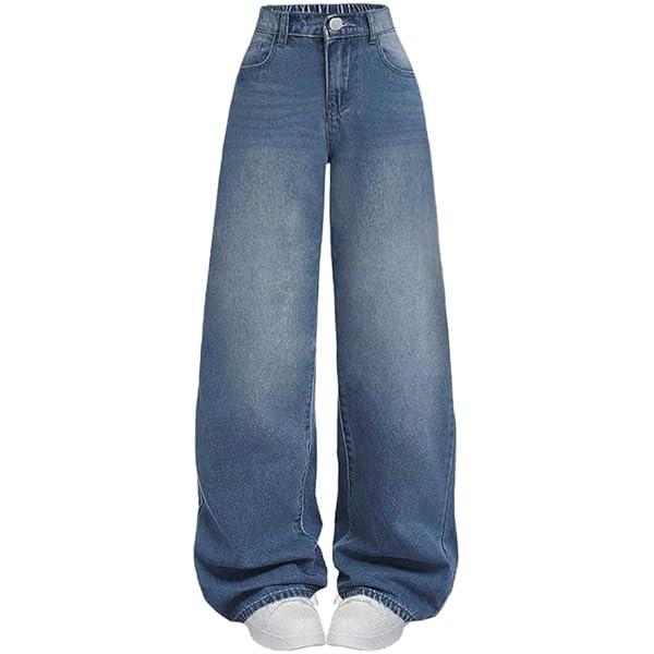 Amazon.com: Girls' Baggy Jeans Gradient High Rise Elastic Waisted