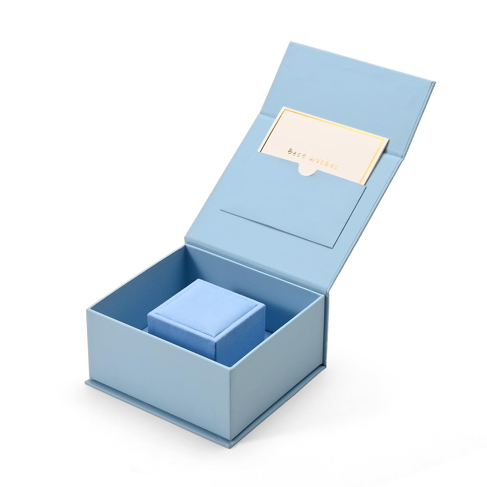 Oirlv Ring Gift Box with Lid Magnetic Boxes for Wedding Proposal Gift Birthday Present with Card(Blue)