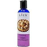 Lick Coconut Cream Indulgence Flavored Massage Oil – Vegan-Friendly, Non-Sticky, Tropical Scent, 4 oz
