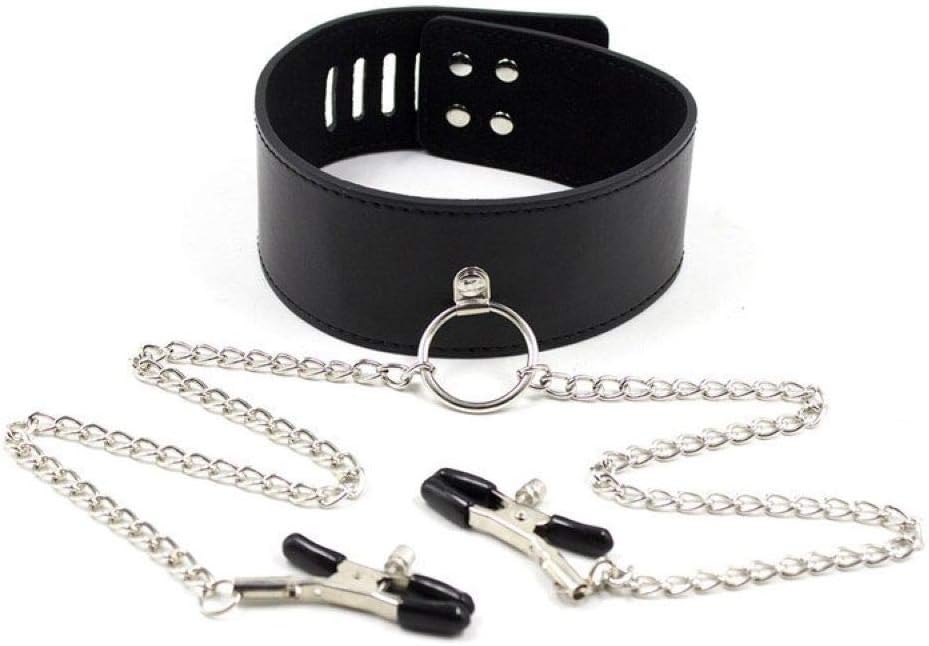 The Bondage locker Fetish and Bondage Neck Collar with Nipple Clamps, Black, 2 Count (Pack of 1)