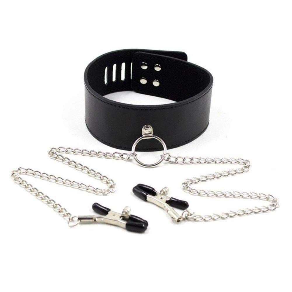 The Bondage locker Fetish and Bondage Neck Collar with Nipple Clamps