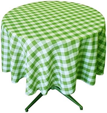 Round Checkered Tablecloth 30 Inches Multiple Colors available By Runner Linens Factory (Apple Green &amp; White)