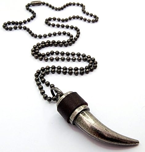 Antique Vintage Wolf Tooth Mens Genuine Leather Necklace Charm Pendant Choker Wolf Tooth Pendat Brown