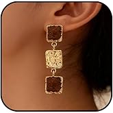 Vurotry Square Brown Earrings for Women Brown Statement Earrings Vintage Browns and Gold Earrings Jewelry