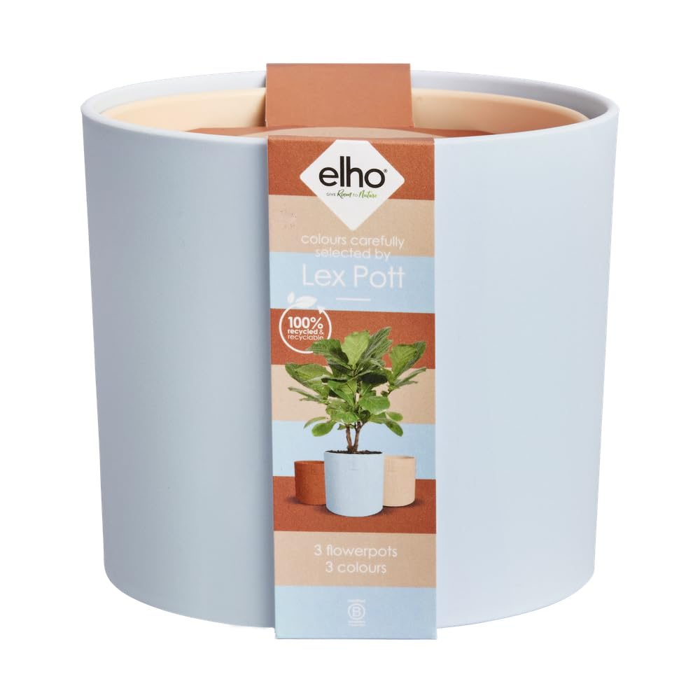 elho Lex Pott set of 3 - Plant Pots Indoor - 100% Recycled Plastic - Ø 11, 13 and 14 cm - Blue/Sky Blue