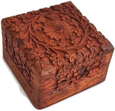 Jewelry Box Novelty Item, Unique Artisan Traditional Hand Carved Rosewood Jewelry Box From Naaz wood arts