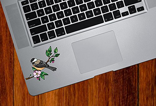 Bird - Chickadee with Apple Blossom - Stained Glass Style Opaque Vinyl Laptop Decal - Copyright 2015 Yadda-Yadda Design Co. (SIZE CHOICE) (SM 3