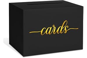 LIKAJON 1 Pack Black and Gold Foil Card Box for Party, Wedding Card Box Money Box for Birthday, Bridal or Baby Showers, Retirement, Anniversary, Graduation, Raffle Ticket Box