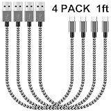 Short USB Type C Cable, USB C Cable 1ft 4Pack Braided USB C to USB A Charger Fast Charging Syncing Cords Compatible Samsung Galaxy S9 S8 Note 8,Nexus 6P,Google Pixel,LG G5 G6,OnePlus,Power Bank-Black