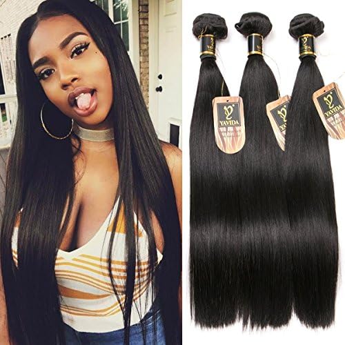 Yavida Brazilian Hair Bundles 8A Brazilian Virgin Straight Hair 3 Bundles Human Hair Weave Bundle 300g Brazilian Hair Extension Natural Black Color 18 20 22 Inch