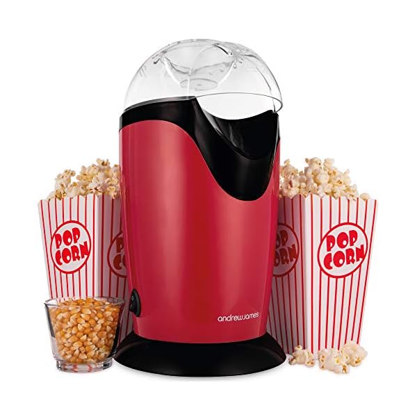 Andrew-James-Classic-Popcorn-Maker-Machine-8-Retro-Style-Popcorn-Boxes-Makes-Delicious-Low-Fat-Snacks-1200W-Red-Perfect-for-Parties-and-Film-Nights Andrew James Popcorn Maker Machine, Healthy Air Popper, Popcorn Machine with 8 American Cinema Style Boxes, 1200W…