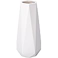 D'vine Dev 11 Inch Snow White Ceramic Vase, Geometric Handmade Craft Flower Vase with Design Box Packaged, VS-GM-SW-11