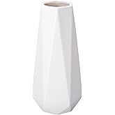 D'vine Dev 11 Inch Snow White Ceramic Vase, Geometric Handmade Craft Flower Vase with Design Box Packaged, VS-GM-SW-11