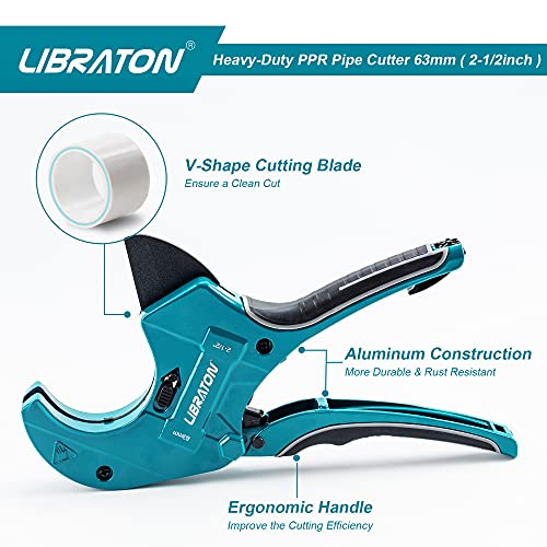 Libraton PVC Pipe Cutter 2-1/2" (63mm), Large PVC Pipe Cutter, Improved Blade for Heavy Duty Plastic Pipe Cutter for Cutting PVC Pipes, Pex Pipes, Plastic Pipes | Improved blade for heavy duty plastic pipe cutter for cutting PVC, PEX, plastic pipes (improved version)