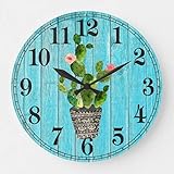 Fprqlyze Rustic Cactus Large Wall Clock for New Couple Housewarming Gift Wall Art Decor Round Clock 12 inches