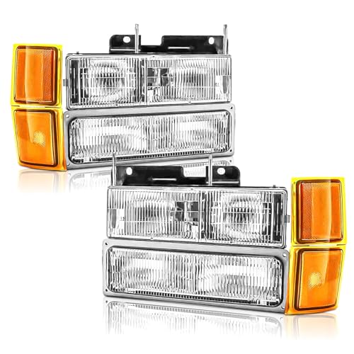 Photo 1 of Headlights Assembly Compatible With 1994 1995 1996 1997 1998 OBS Chevy Silverado C/K 1500 2500 3500 Suburban, 95-99 Tahoe Headlamp w/Bumper Light,Factory Style