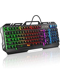 Gaming Keyboard, RATEL Colorful Rainbow LED Backlit USB Wired Keyboard with Spill-Resistant Design for Desktop, Computer