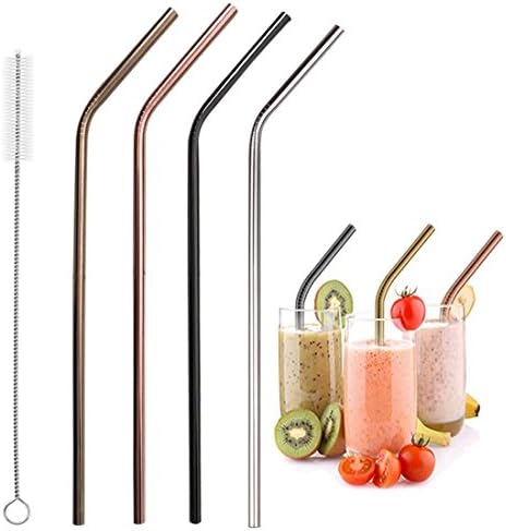 4 Packs Metal Straws Reusable Multi Color 18/8 Stainless Steel Extra Long Drinking Straws for 30oz and 20oz Cups Rumblers Fits all Yeti Ozark Trail SIC & RTIC Tumblers Party, With a Clean Brush