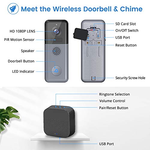 【2021 New】WiFi Video Doorbell Camera, Morecam Wireless Doorbell Camera
