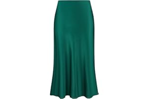 Keasmto Leopard Skirt for Women Midi Length High Waist Silk Satin Elasticized Cheetah Casual Ladies Skirts