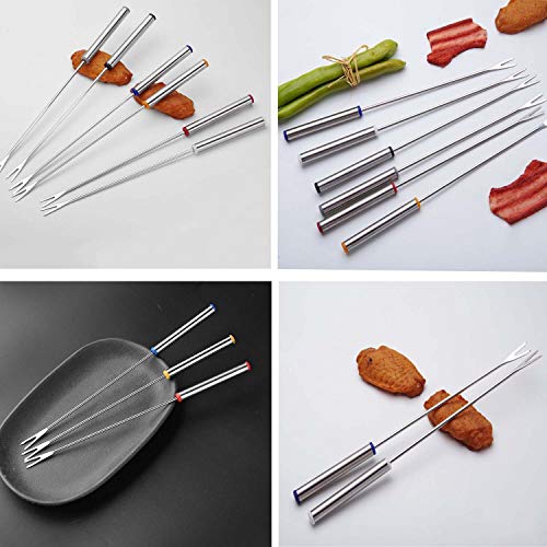 Stainless Steel Meat Fondue Forks 9.5" - Color Coding Cheese Fondue Forks with Heat Resistant Handle for Fruit Chocolate Fountain Marshmallow Shrimp BBQ Meat -6 PCS