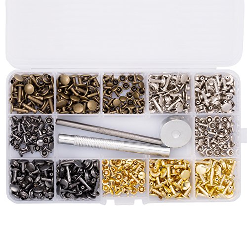 Lynda Leather Rivets 240 pcs Double Cap Rivet Fasteners- 3 Sizes/4 Colors Rivet Snap Buttons for DIY and Leather Crafts/Repairs/Decorations