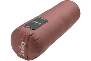 WELLROX Yoga Round Bolster Pillow, Yoga Bolster for Restorative Yoga - 100% Indian Cotton Cover, Firmness & Stability - Yoga Pillow for Hip Opening Poses and Meditation, Washable Cover